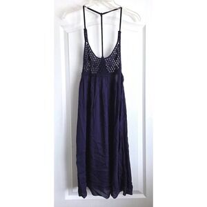Roxy Sand Dollar Dress Navy Blue Crochet T-Back Beach Cover Up Sz L Vacation